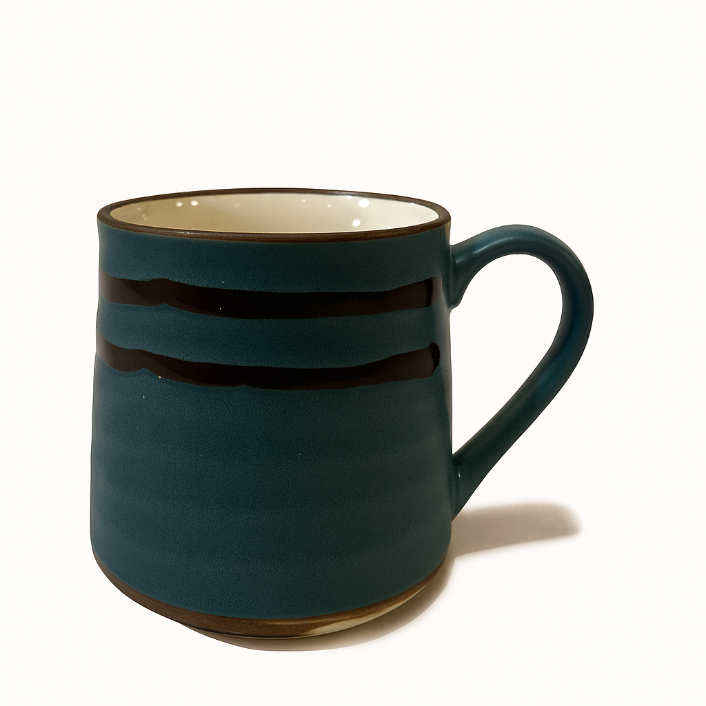 Teal and Brown Ceramic Mug – Handcrafted Rustic Stripe Coffee Cup