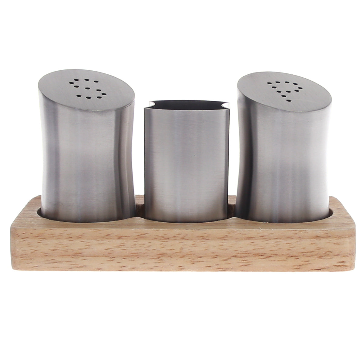 3 Pcs Salt & Pepper Set – SY-13 |  Stainless Steel with Wooden Base