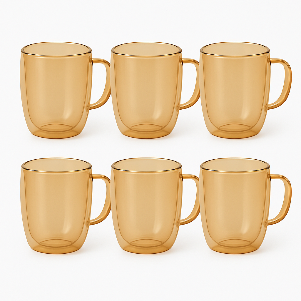 Set of 6 Double-Wall Mugs – Smokey Brown | Heat-Resistant Coffee &amp; Tea Cups