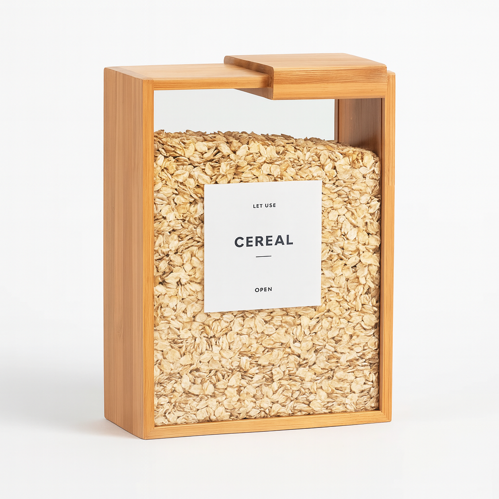 Wooden Rice Storage Box with Lid – Airtight Grain Dispenser for Kitchen (Box Packing)