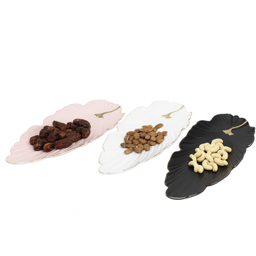 1Pc Leaf Platter Single – Pink, White &amp; Black | Decorative Serving Tray
