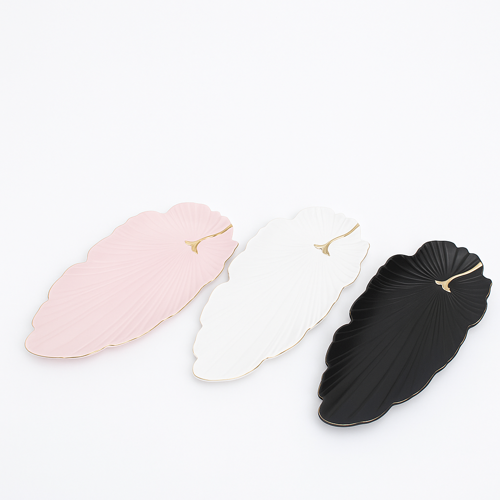 1Pc Leaf Platter Single – Pink, White &amp; Black | Decorative Serving Tray