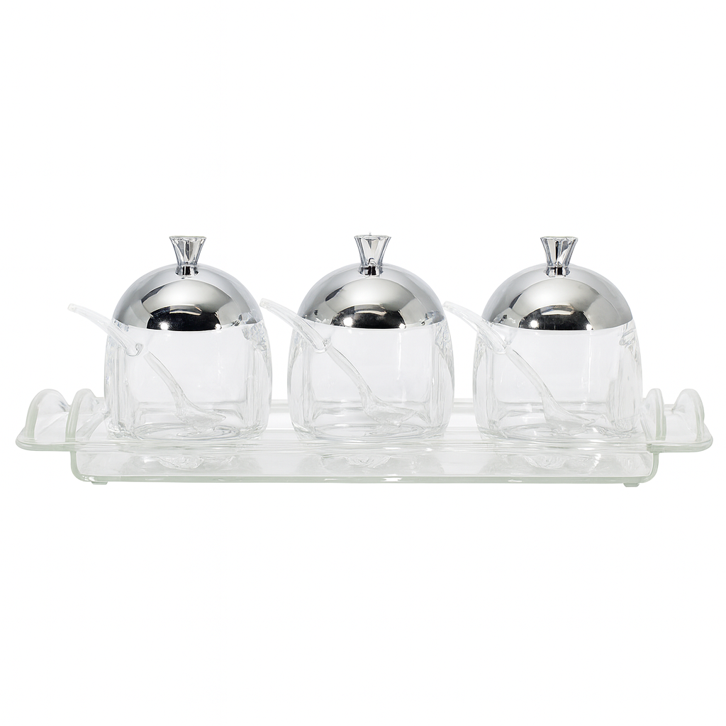 3 Pcs Elegant Jam Jar Set with Tray & Spoons – TAW-30-T