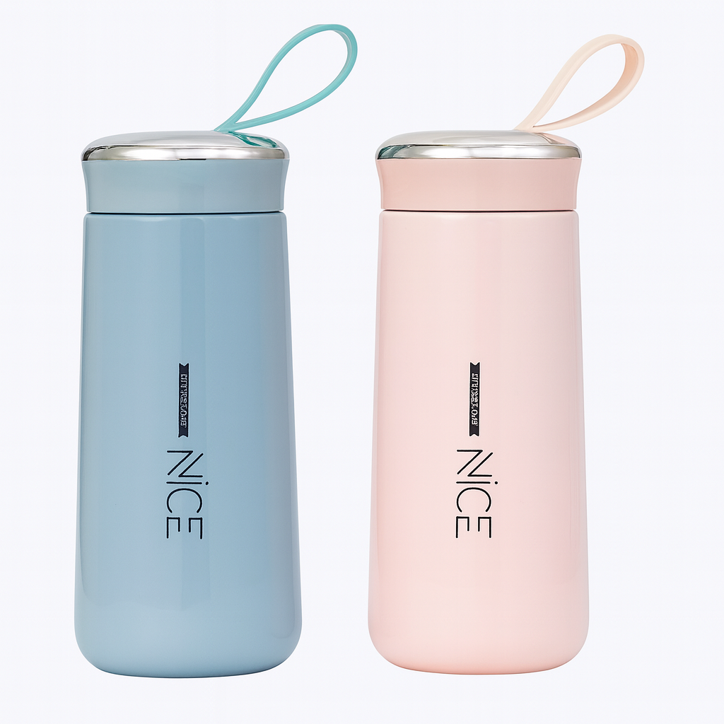 Nice Bottle with Carry Loop – Stylish Slim Drinking Bottle (Pink, Blue)