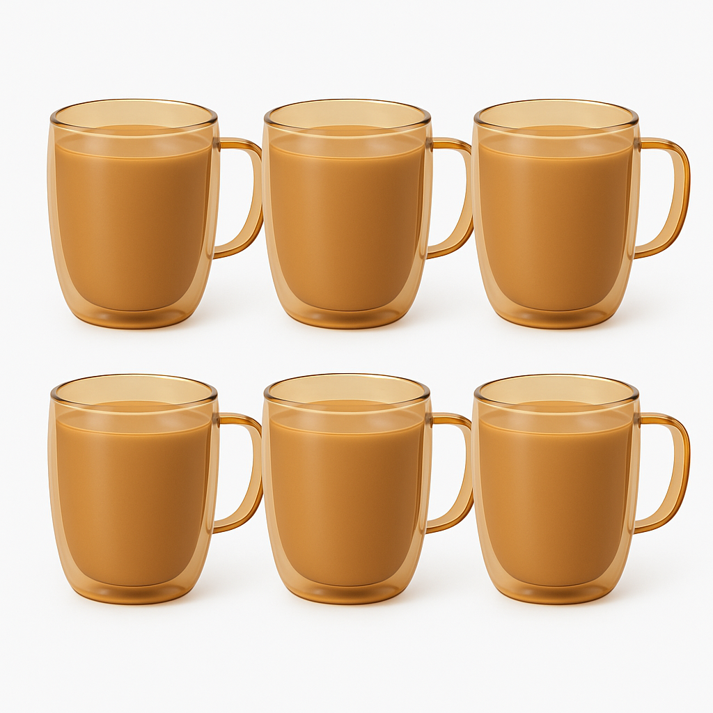 Set of 6 Double-Wall Mugs – Smokey Brown | Heat-Resistant Coffee &amp; Tea Cups