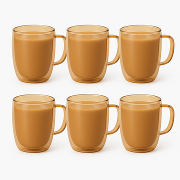 Set of 6 Double-Wall Mugs – Smokey Brown | Heat-Resistant Coffee &amp; Tea Cups