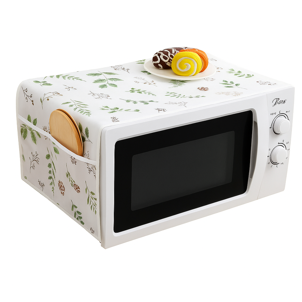 Microwave Oven Dust Cover | Waterproof Fabric with Side Pockets | Kitchen Appliance Protector